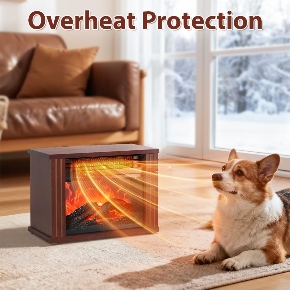 LifePlus Electric Fireplace Heater, Portable Wood Fireplace Stove