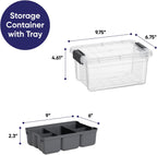 Superio Small Storage Container Organizing Bin with Removable Tray Plastic Tools, Sewing, Crafts Box, 3.5 Qt, 2 Pack
