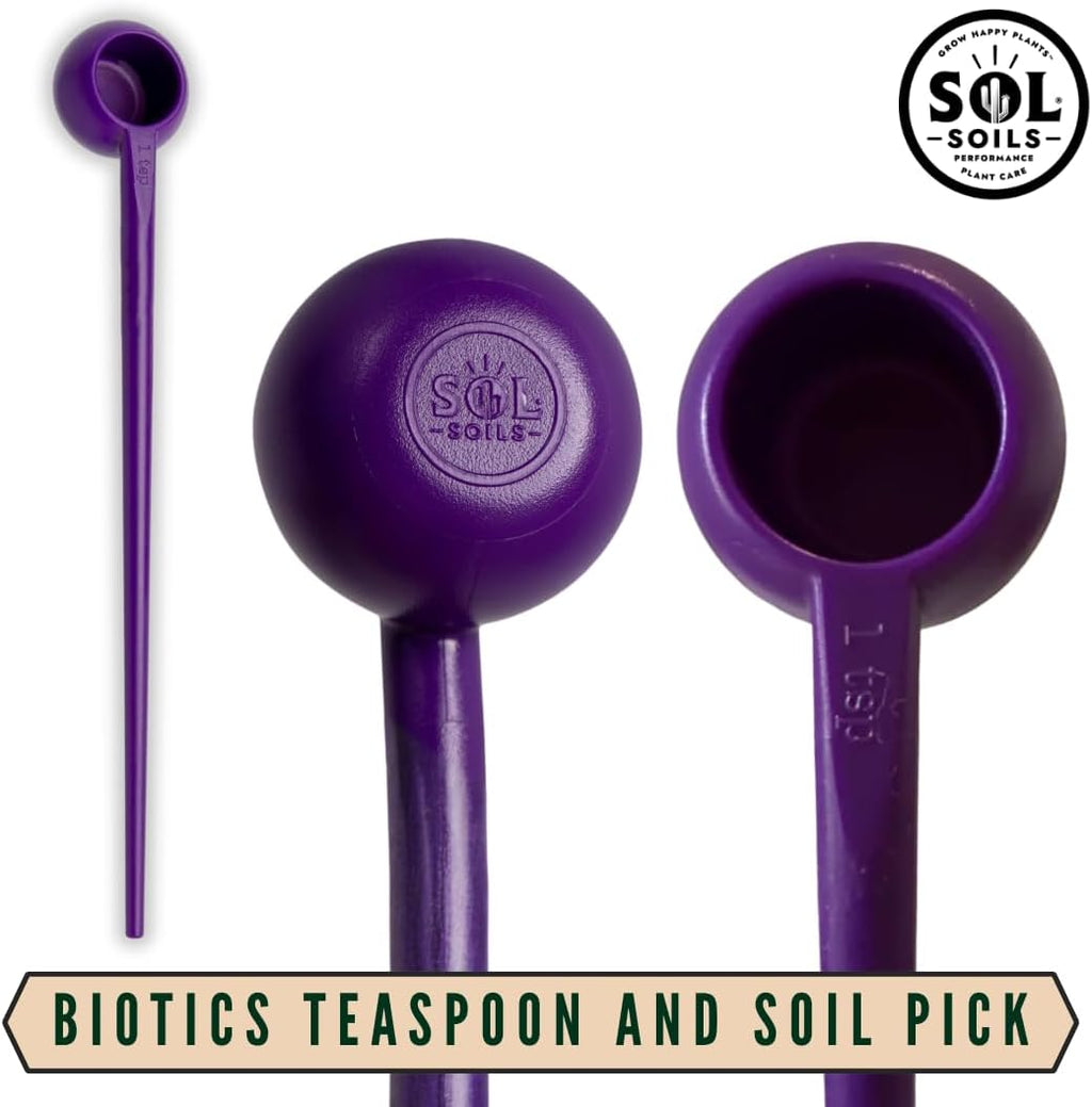 Sol Soils Sol Biotics 2-in-1 Teaspoon and Repotting Soil Pick - Measuring Scoop for Soil Amendments with Plant Repotting Tool for Root Cleaning and Indoor Plant Care