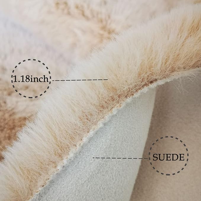 Ghouse Beige 8x10 Area Rug Fluffy Faux Rabbit Fur Rug Beige Rug Plush Fuzzy - Image 3