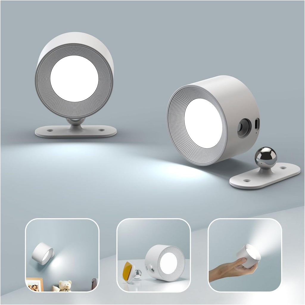 Koopala 2PACK LED Wall Lamps with Rechargeable Battery Operated, Wall Mounted Lights with 3 Brightness 3 Color Temp Removable Charging 360°Rotate Magnetic, Cordless Wall Sconces for Reading Bedside