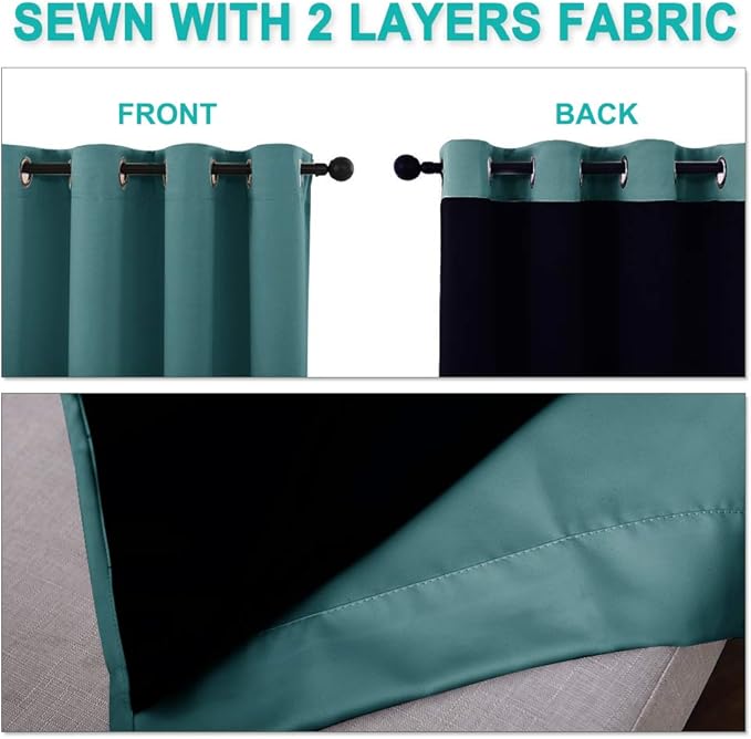 NICETOWN Sea Teal Full Shade Curtain Panels, Pair of Thermal Insulated & Energy - Image 5