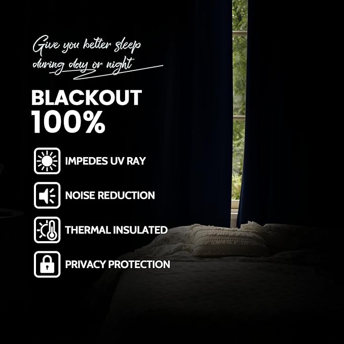 Yakamok Navy Blue 100% Blackout Curtains 96 Inches Long Thermal Insulated - Image 2
