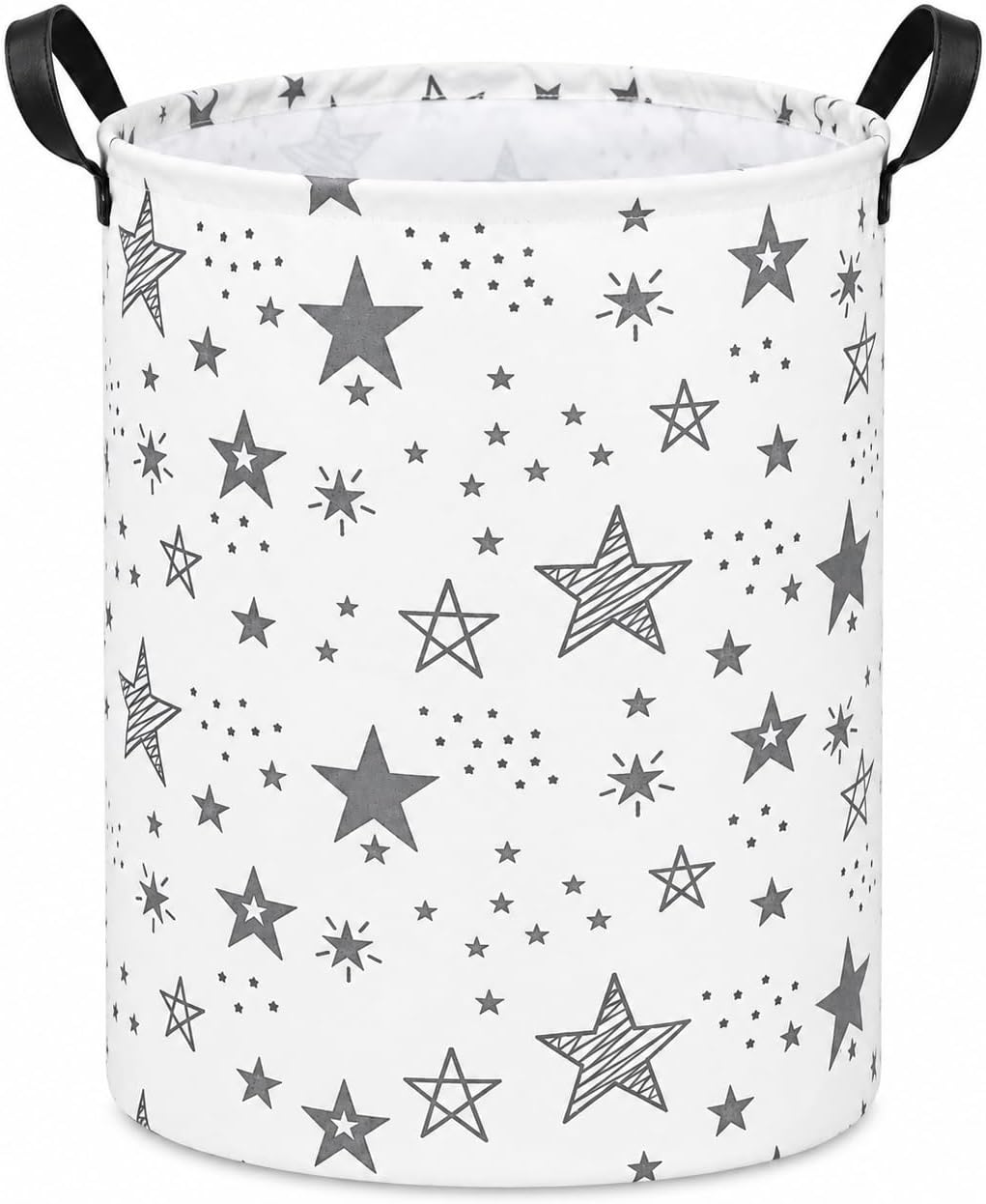 Collapsible Kids Laundry Basket Clothes Hamper, Foldable Storage Organizer Bin, Toy Clothes Storage with Handles for Boys Girls Bedroom, Room Decor Grey Star