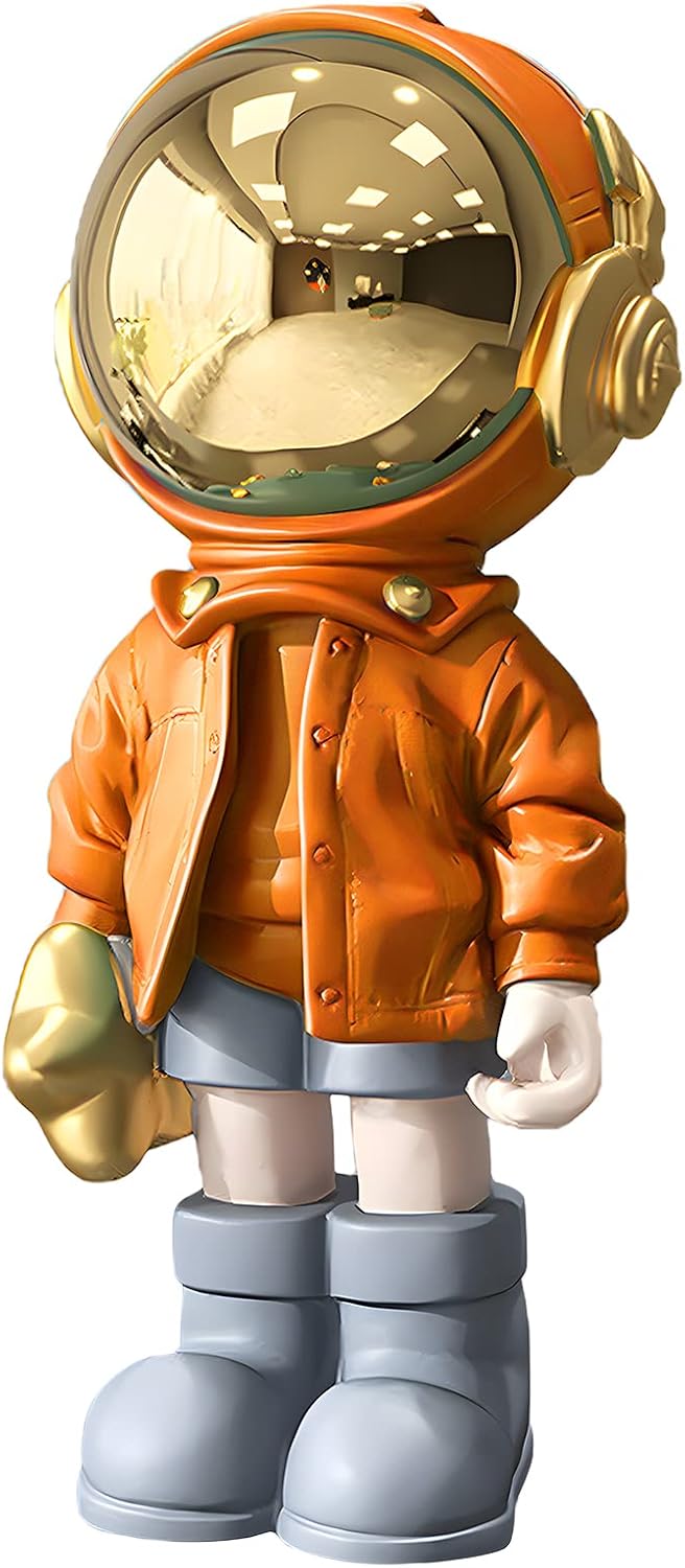 Dosker Astronaut Statue, Spaceman Sculpture Polyresin Figurine Orange