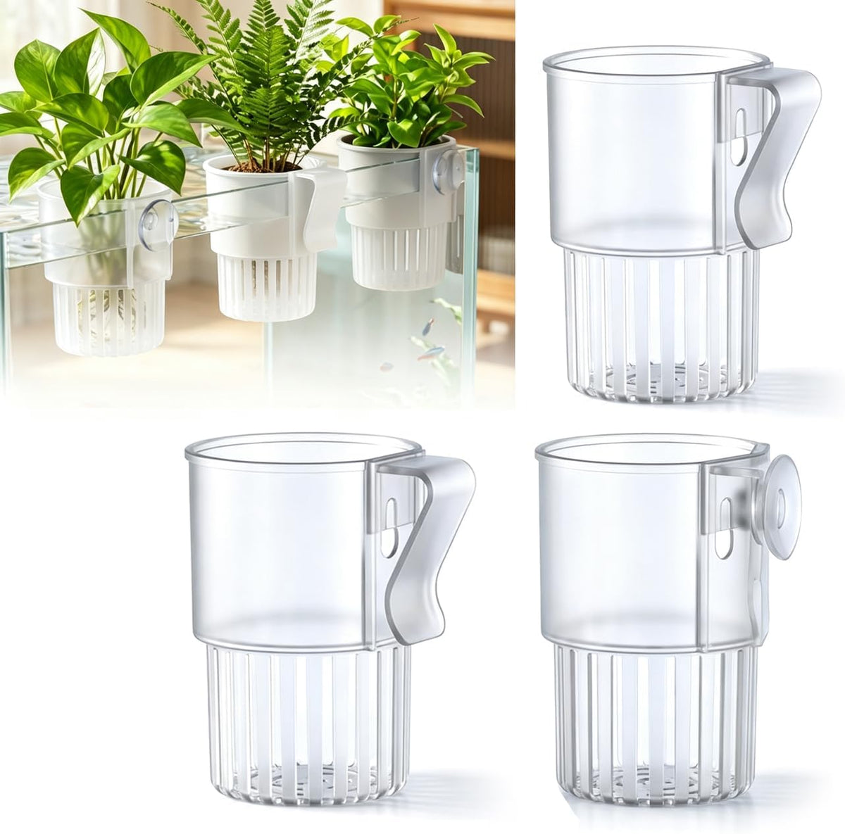 Aquarium Plant Holder, 3 Pack Clear Hanging Hydroponic Plant Basket