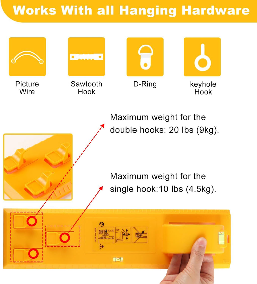 Picture Hanging Kit, Include Picture Hanging Tool with Level/ Picture Hanging Hareware/ Small Hammer, for Easy Hang and Level, Wall Hanging Kit Assorted with Sawtooth/ Wire Hanger