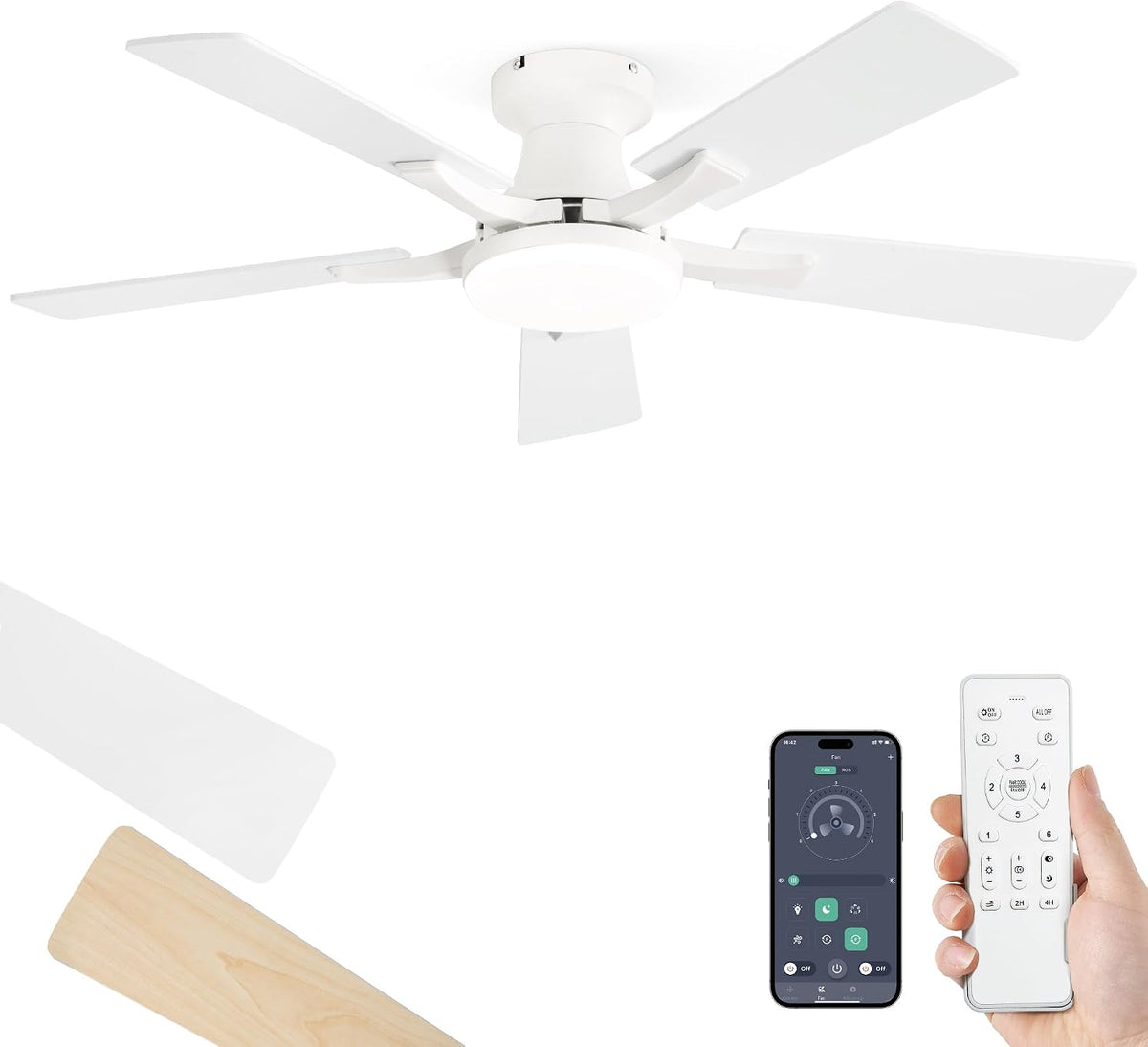ZMISHIBO 42 Inch Ceiling Fans with Lights, Remote&App Control, Flush Mount