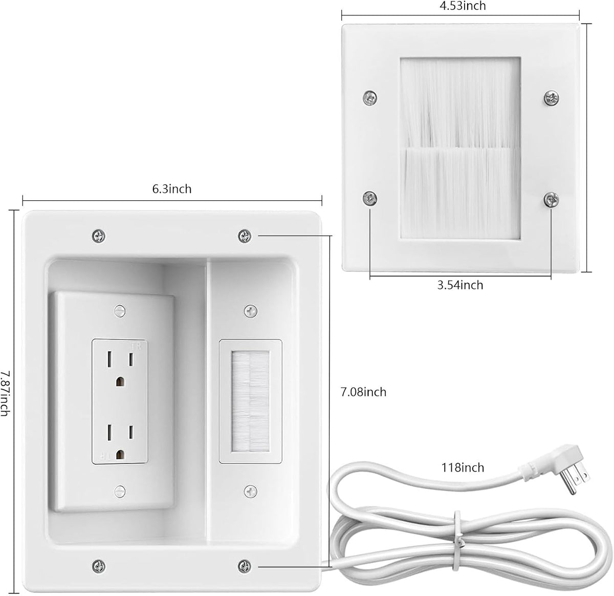 in-Wall TV Cable Management Kit, Dual Outlet Cord Hider for Wall Mounted TV with Data Jacks