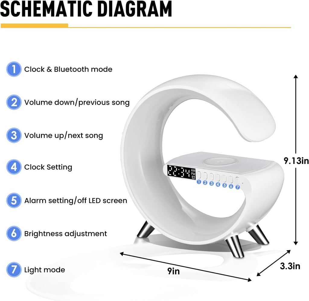 Smart LED Table Lamp, 4-in-1 Wireless Charger, Night Light, Alarm Clock, Bluetooth Speaker with App Control, Bedside Lamp with Charging Station for Bedroom, Office, Home Decor, Teen Girls Boys Gifts