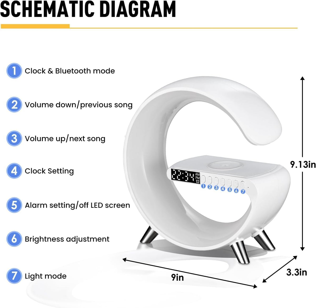 Smart LED Table Lamp, 4-in-1 Wireless Charger, Night Light, Alarm Clock, Bluetooth Speaker with App Control, Bedside Lamp with Charging Station for Bedroom, Office, Home Decor, Teen Girls Boys Gifts