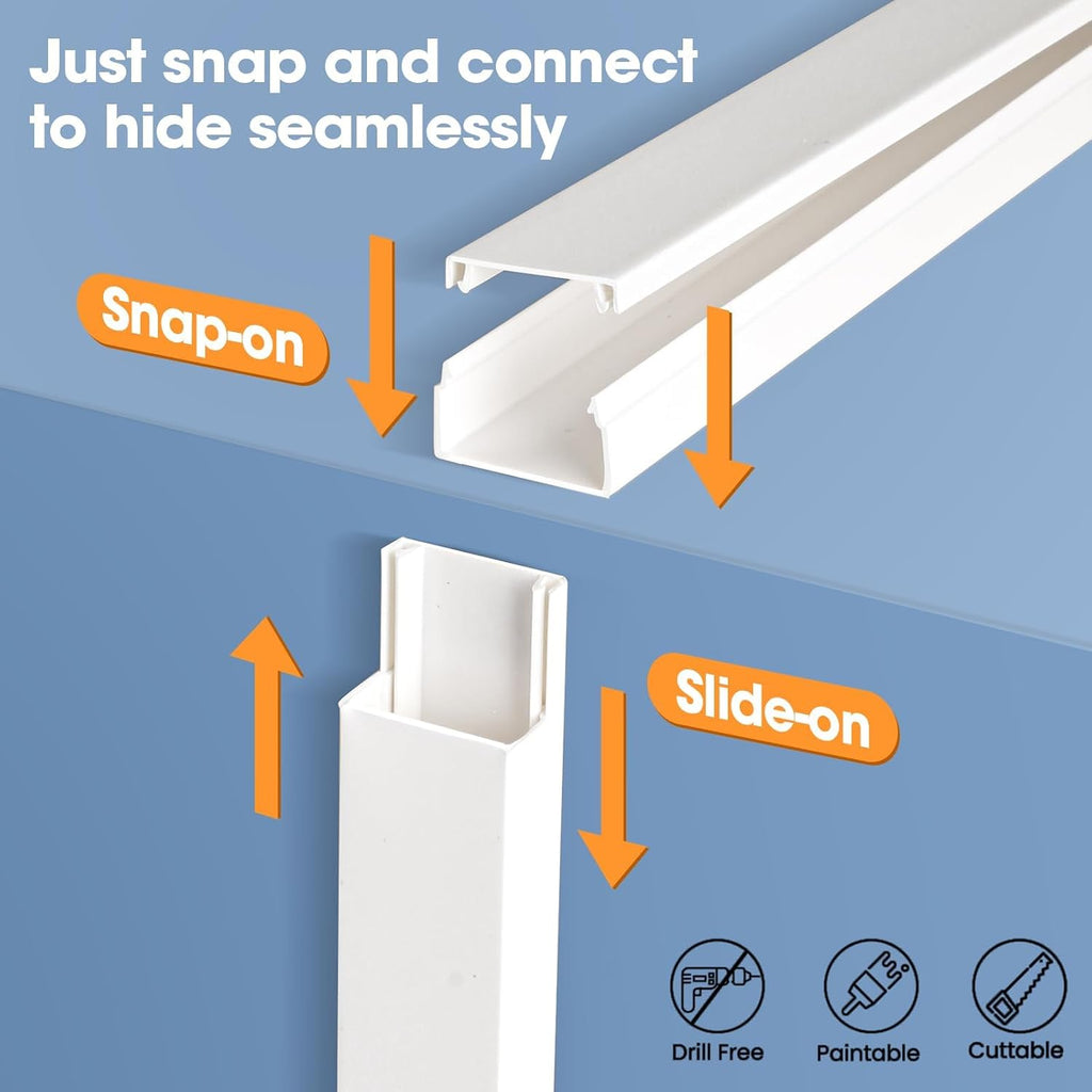 315in Cord Hider Kit, Paintable Cable Raceway, Cord Covers for Wires on Wall, Cord Hider for Wall Mount tv, tv Cable Hider Wall kit, Wire Covers for Cords, 20X L15.7in X W0.96in X H0.57in, White