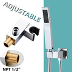 Bathroom Square Chrome Solid Brass Hand Held Shower Head With Wall Connector and Hose System Wall Mount Handheld Showerheads Set