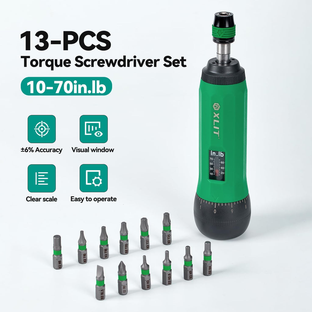 Adjustable Torque Screwdriver Set, 13-Piece 1/4" Hex Quick Release