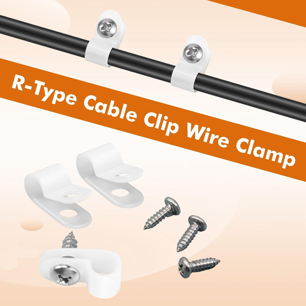 Hicarer 100 Pcs R-Type Cable Clips with Screws, 1/4" Wire Cord Organizer