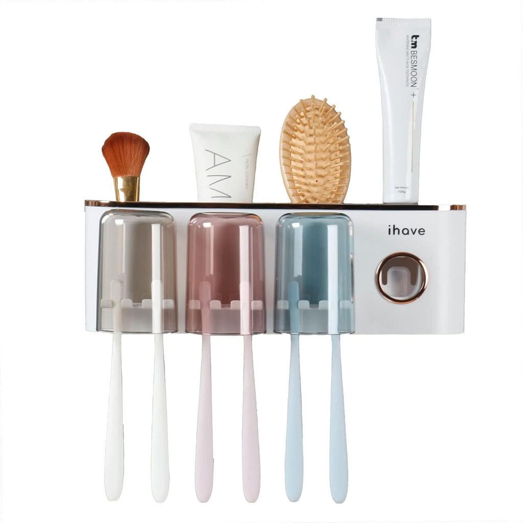 iHave Toothbrush Holders for Bathrooms Wall Mounted with Dispenser & 3 Cups