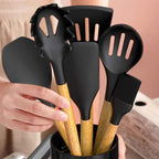 Silicone Cooking Utensils Set, 33PCS Kitchen Gadgets Tools with wooden Handle, Spoons, Spatulas, Whisk, Dishwasher Safe (Cream White, Set of 33)