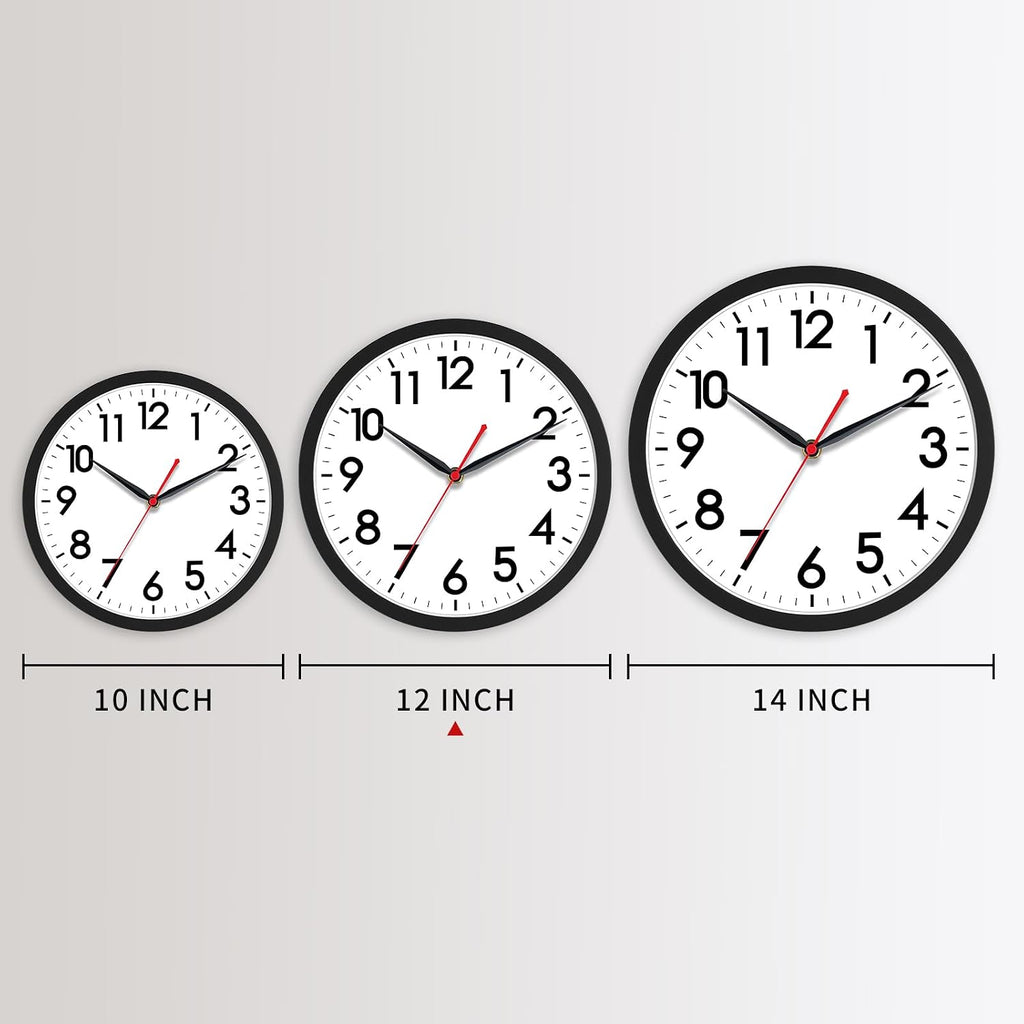 AKCISOT 12 Inch Wall Clock, Silent Battery Operated Analog Clock, Black