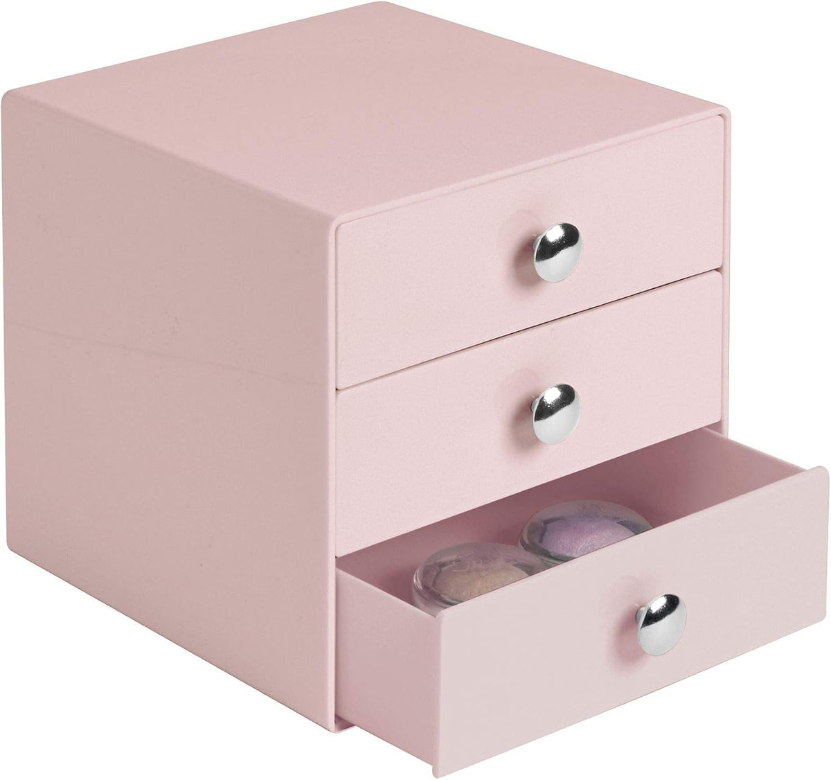 iDesign 3-Drawer Plastic Vanity Organizer, Compact Storage Organization Drawers Set for Cosmetics, Dental Supplies, Hair Care, Bathroom, Dorm, Desk, Countertop, Office, 6.5" x 6.5" x 6.5", White
