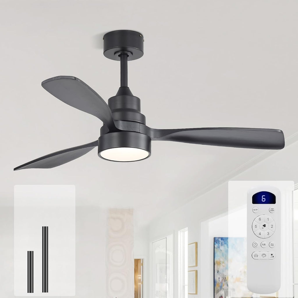 Sofucor 48 Inch Wood Ceiling Fans with Lights, Flush/Downrod Mount, Black