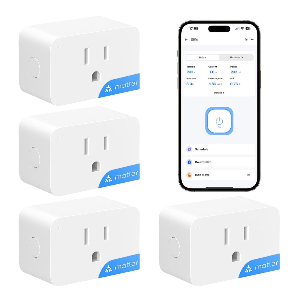 SONOFF S61s Matter Smart Plug 15A Wi-Fi Outlet with Energy Monitoring 4pack