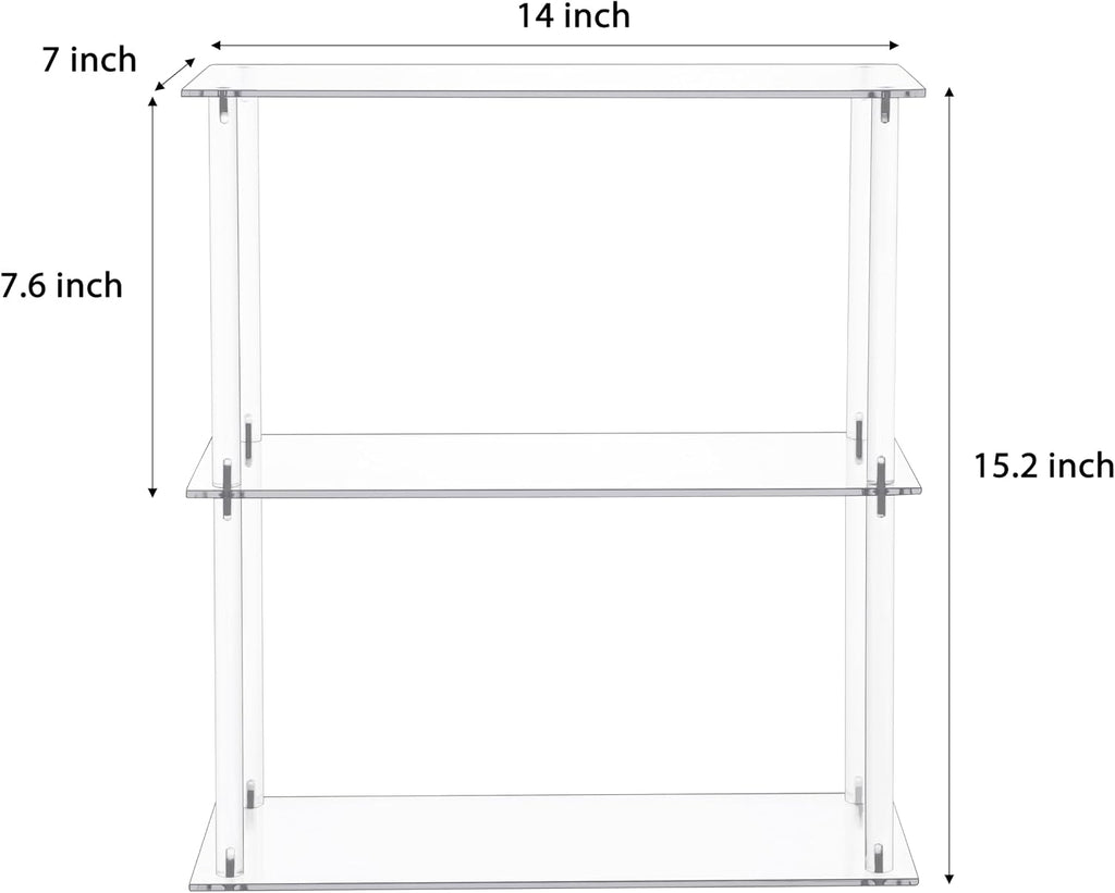 Jusalpha Rectangular 3 Tier Clear Acrylic Tabletop Display Stand，Bathroom Vanity Cosmetic Makeup Organization Shelves, Home Decor Display Stand (3 Tier, Rectangular)