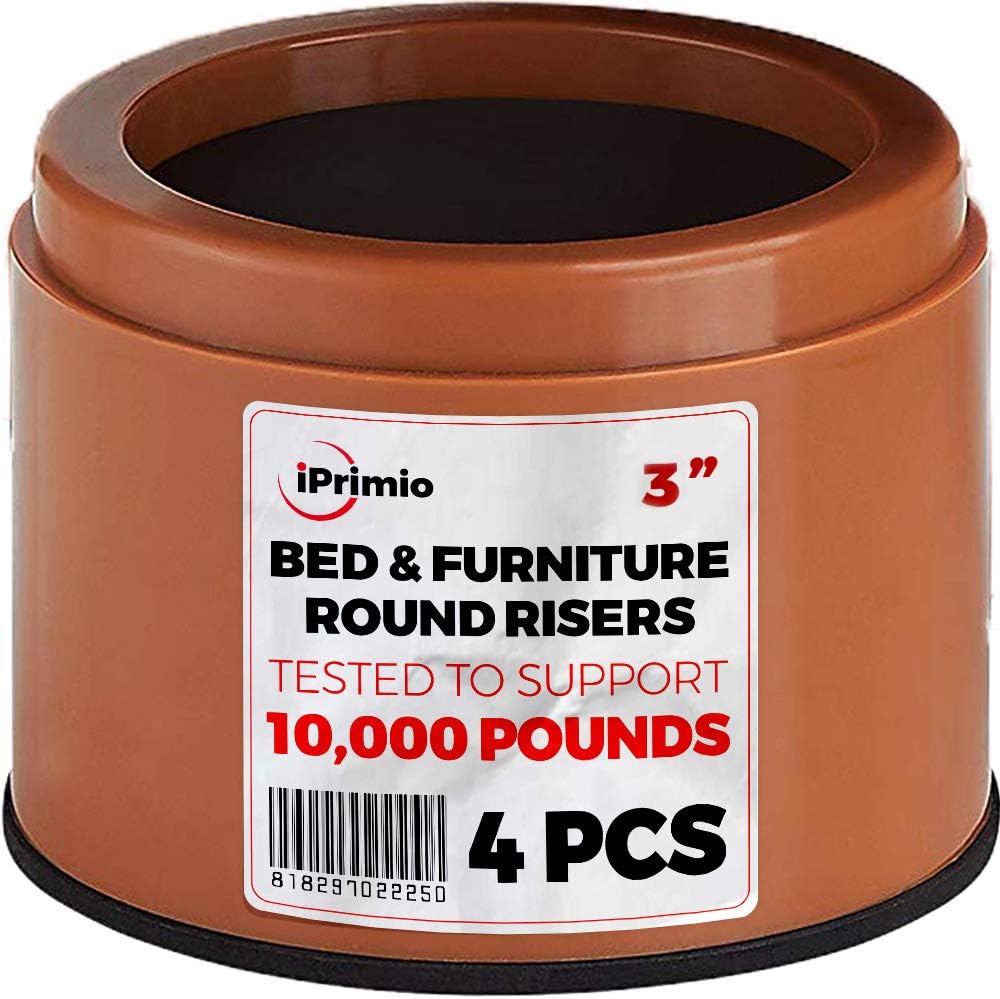 iPrimio Bed Risers 3" Lift, Heavy Duty, Dorm Storage, Round, White, 4 Pack