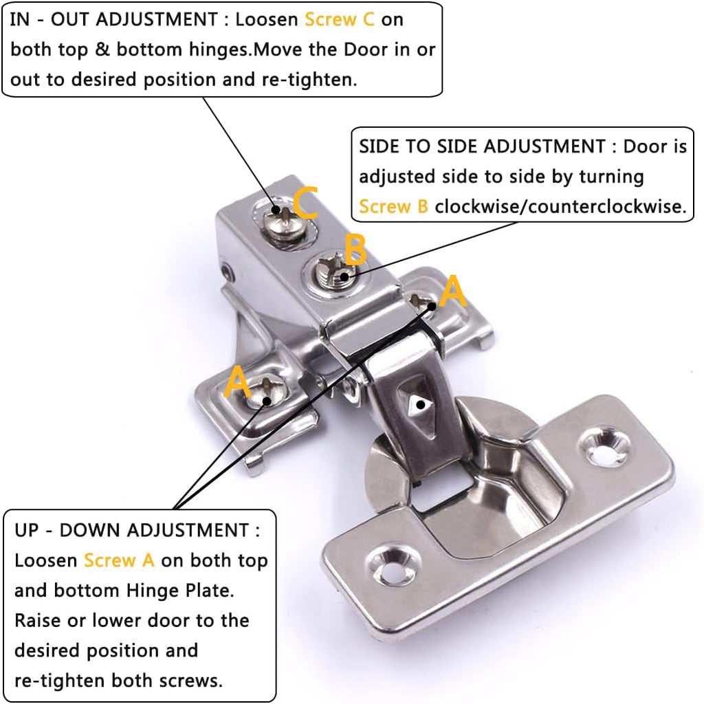 20 Pack Soft Close Cabinet Door Hinges for 1/2 Inch Overlay Cupboard, 105 Degree Opening Angel, Stainless Concealed Kitchen Cabinet Hinges with Mounting Screws, Manual and Door Bumpers