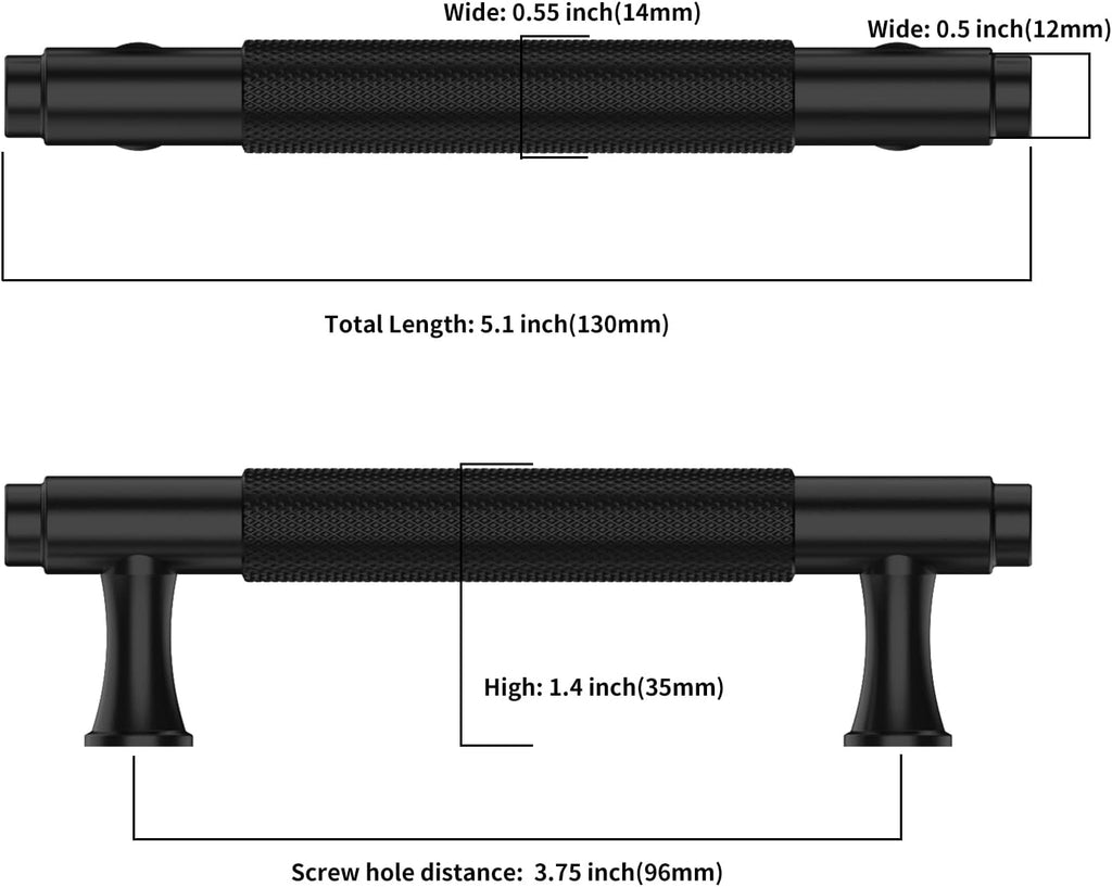 9BUILD 10 Pack Knurled Cabinet Pulls 3.75 Inch Matte Black Kitchen Cabinet Handles Black Cabinet Hardware Kitchen Handles for Cabinets Brass Drawer Pulls T Bar Drawer Handle