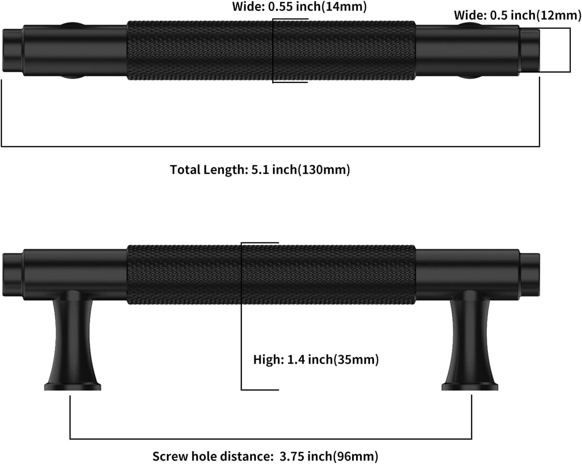 9BUILD 10 Pack Knurled Cabinet Pulls 3.75 Inch Matte Black Kitchen Cabinet Handles Black Cabinet Hardware Kitchen Handles for Cabinets Brass Drawer Pulls T Bar Drawer Handle