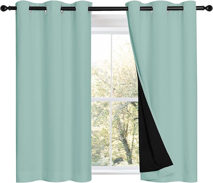 NICETOWN Aqua Blue 100% Blackout Curtains 45 inches Long, 2 Thick Layers by NICETOWN