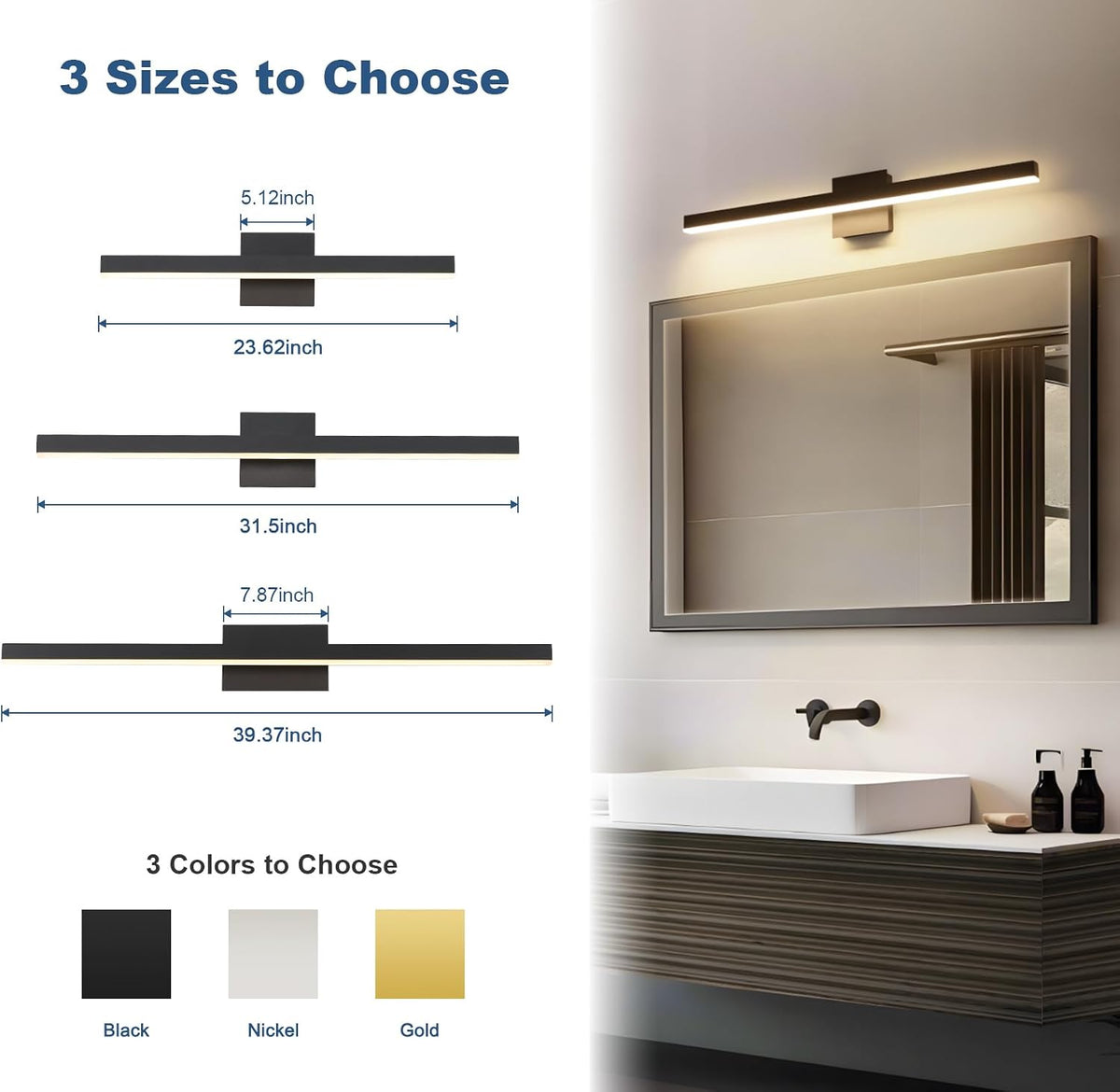 Joossnwell Black Bathroom Vanity Light Fixture Over Mirror 31.5 Inch