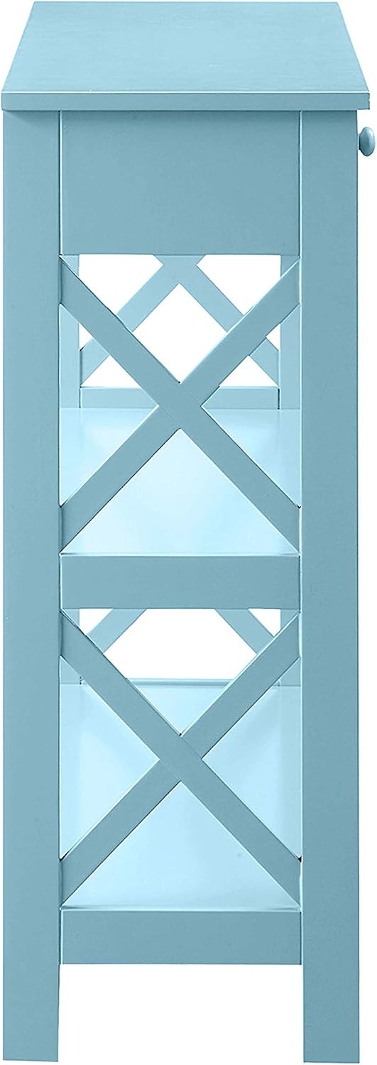 Convenience Concepts Oxford 1-Drawer Console Table 39.5" - Farmhouse Sofa Display with Storage Shelf For Living, Family, & Dining Room, Modern Entryway Hall Table for Kitchen, Bedroom, Sea Foam Blue