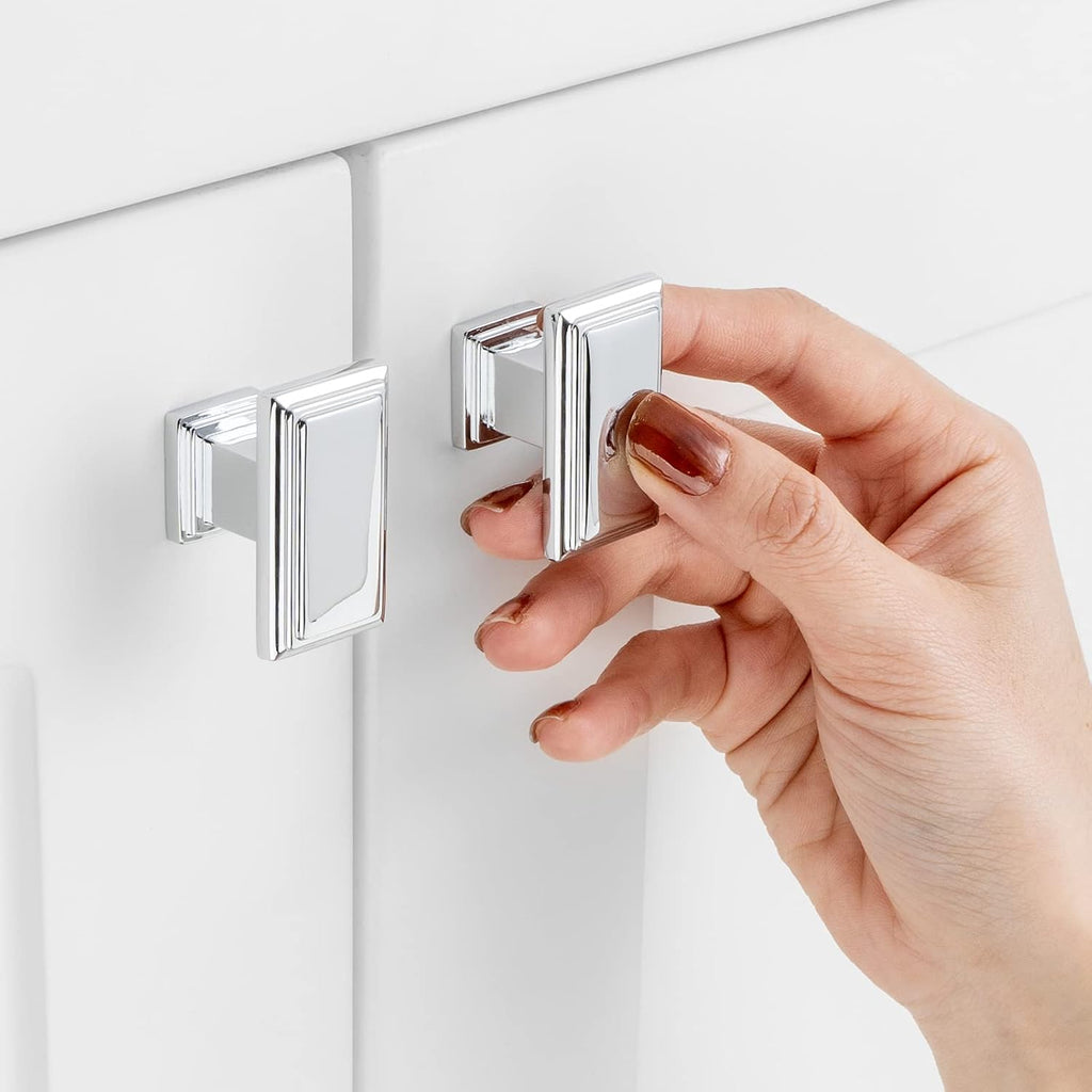 Rectangular Polished Chrome Cabinet Knobs 1-1/2 Inch 10 Pack K2206