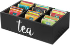 LBEMEY Tea Bag Organizer, Wood Tea Storage Containers with 6 Compartments, Sugar Packet Holder,Tea Bag Caddy Box for Cabinet Countertop Office (Brown- Labeled "TEA")
