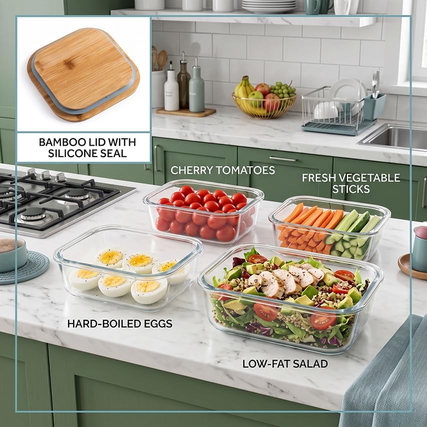 4 PCS Glass Food Storage Containers