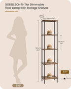 Display Shelf with Light, 5-Tier Modern Shelf Lamp, Corner Floor Lamp with Shelves, Dimmable LED Floor Lamp for Living Room with Remote, 3CCT, Timer, Wooden Corner Shelf Lamp, F52LD05