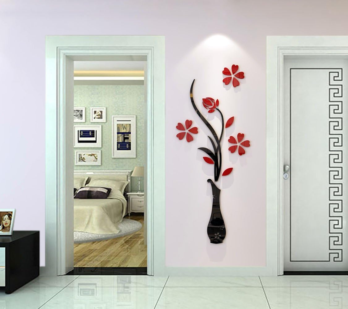 3D Vase Wall Murals for Living Room & Bedroom, DIY Wall Decal, Originality Stickers Gift, Red, 59 X 23 inches
