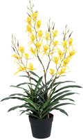 Potted Fake Orchid, Bright Yellow 29.5" Artificial Dendrobium, Fake Flowers with Matching Orchid Pot for Balcony, Kitchen & Spring Table Arrangement, Set of 1