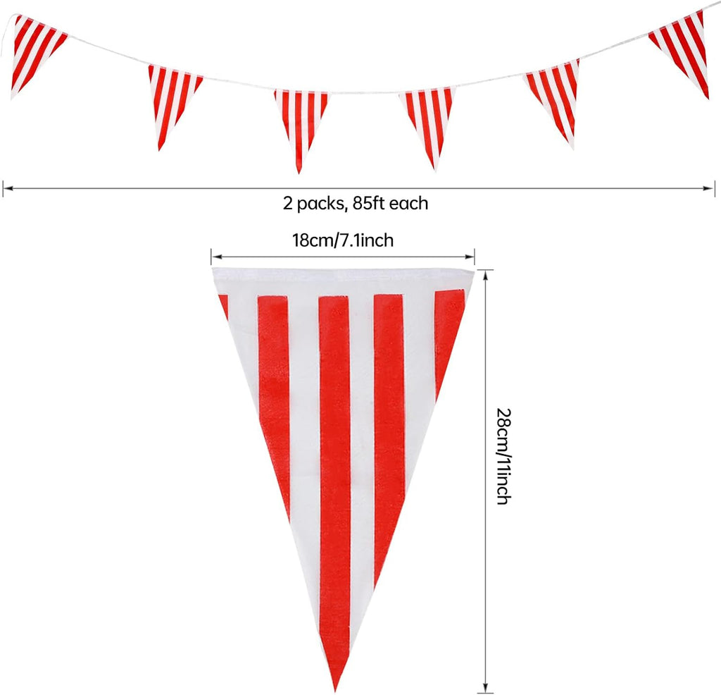 RUBFAC 170ft 120pcs Red White Striped Pennant Banner