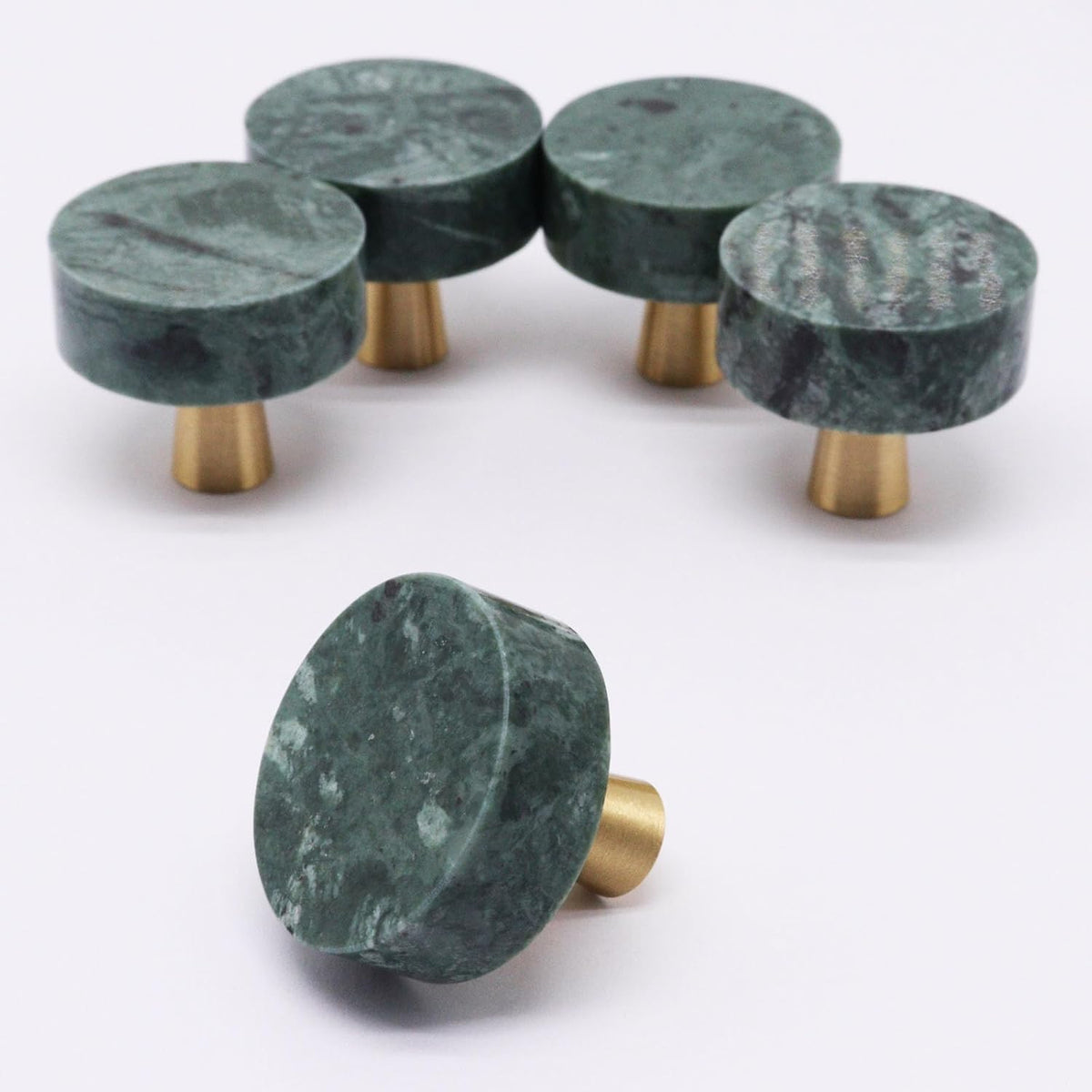 5pcs Marble Cabinet Knobs, Modern Decorative Drawer Pull, Stone Handles Brushed Brass Base for Kitchen Cupboard Bedroom Dresser Wardrobe (Green)
