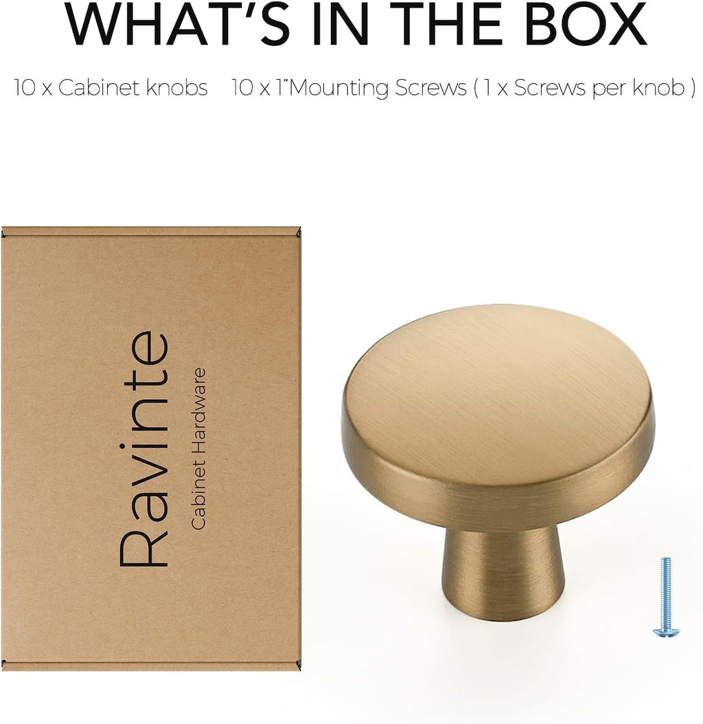 Ravinte Champagne Bronze Cabinet Knobs Solid Pulls Single Hole 10 Pack