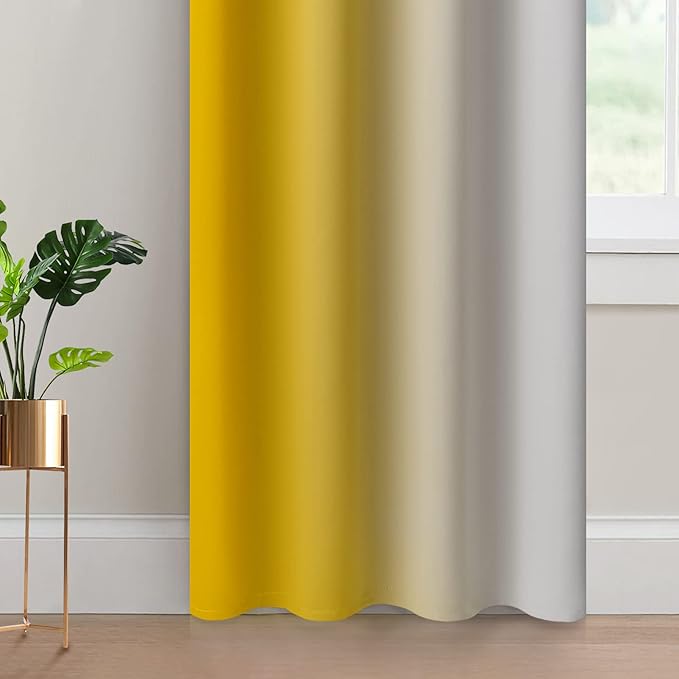 Yakamok Yellow Ombre Curtains 84 Inches Long, Light Blocking Gradient Color - Image 4
