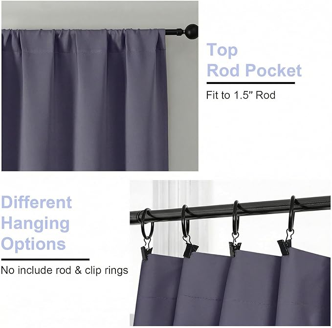 Simplebrand Ava Greyish Purple Short 36 Inches Blackout Curtain 2 Panels Set - Image 4