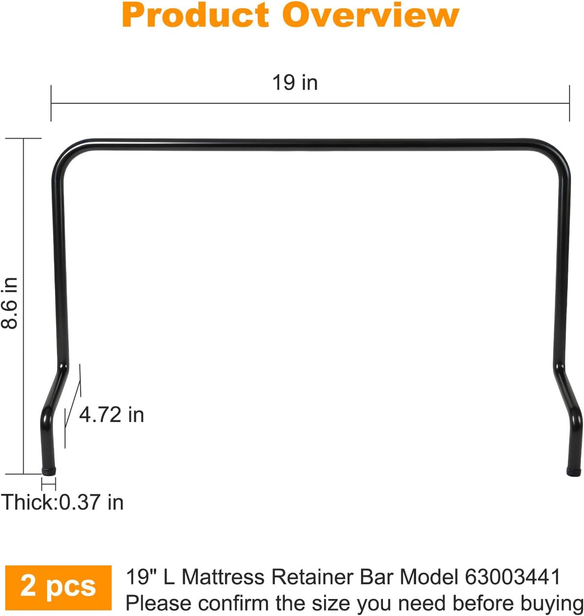 19 Inch Mattress Retainer Bars 2 Pack Foot Bars for Adjustable Bed 63003441