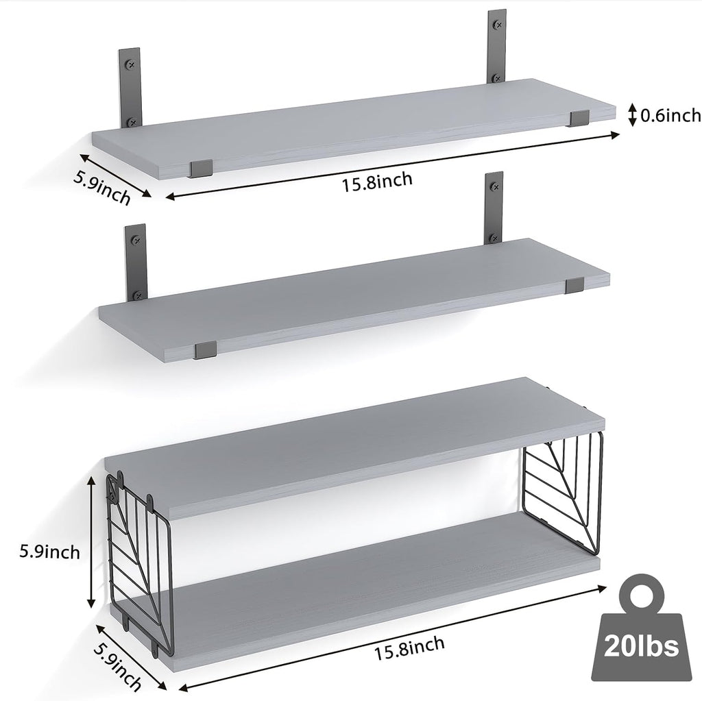 Fixwal 3+1 Tier Bathroom Floating Shelves Over Toilet, Gray
