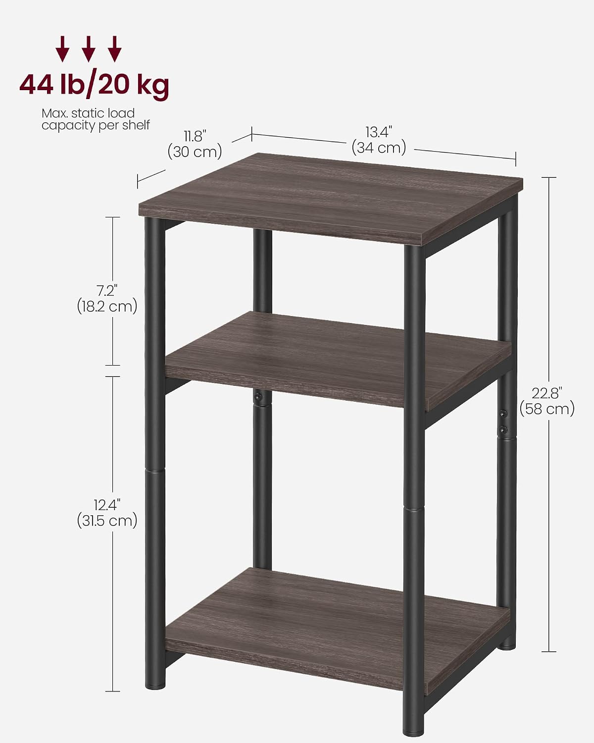 VASAGLE Side Table, Small End Table, Tall Nightstand, Steel Frame