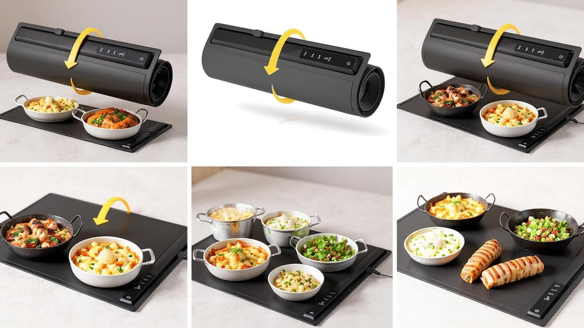 Electric Warming Tray, Full Surface Heating, Portable Food Warmer Rolling Silicone Mat, Food Warmer for Parties FeaturesFoldable Design & Fast Heating, Warming Plate for Buffet (Black)