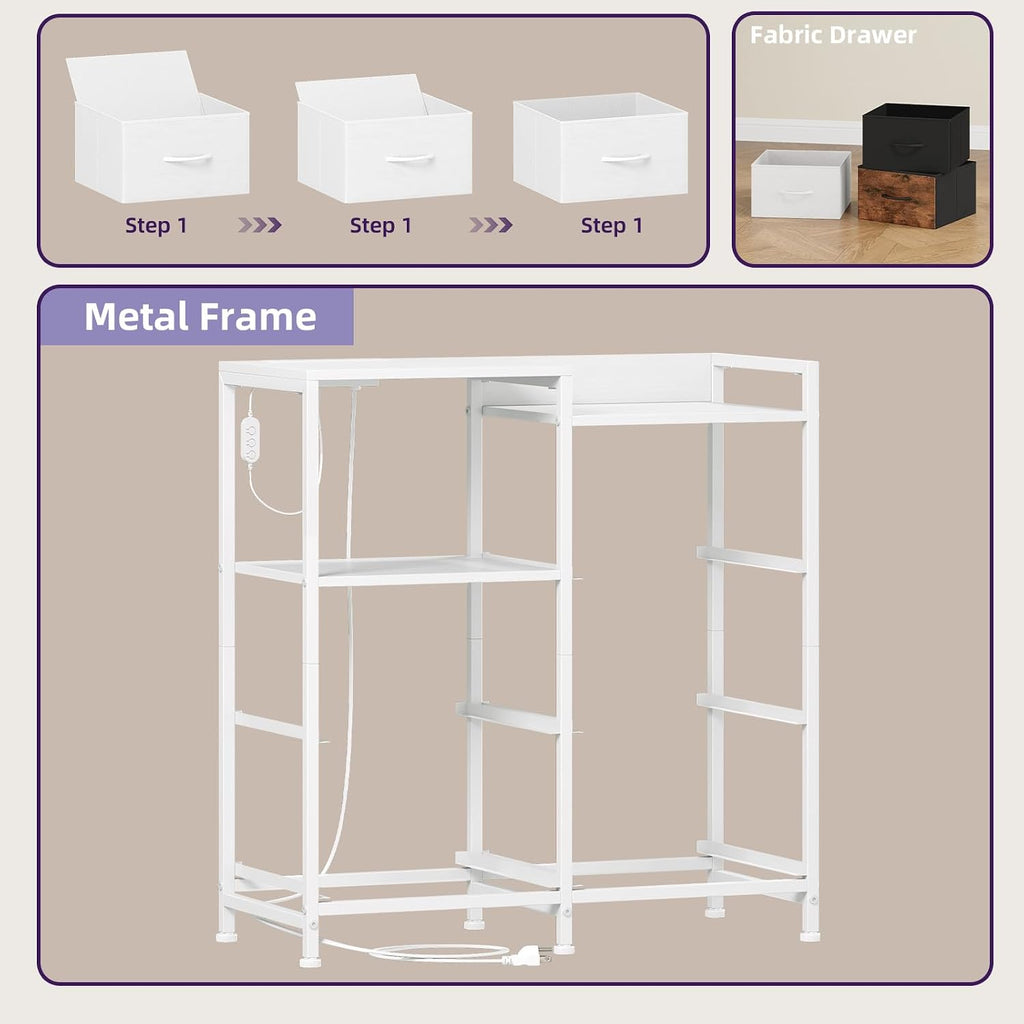 Somdot Wide Bedroom Nightstand with 5 Drawers, Charging Station & LED Light