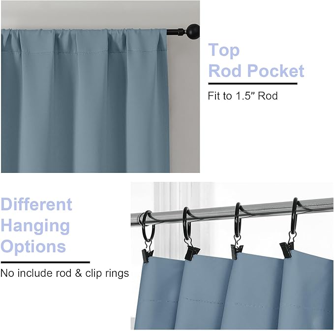 Simplebrand Ava Stone Blue Short 24 Inches Blackout Curtain 2 Panels Set - Image 4